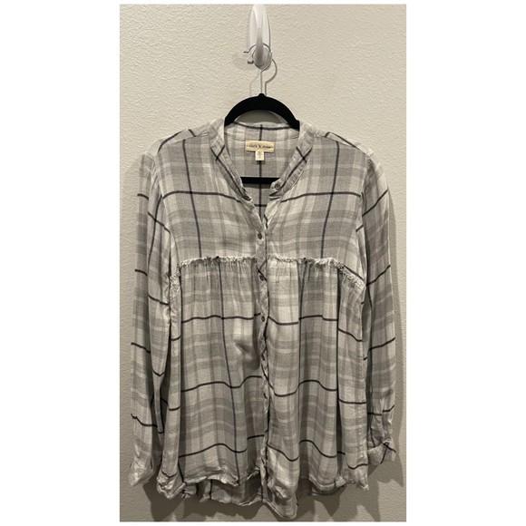 CLOTH AND STONE Stone Frayed Button Up Flannel Shirt - Picture 2 of 5